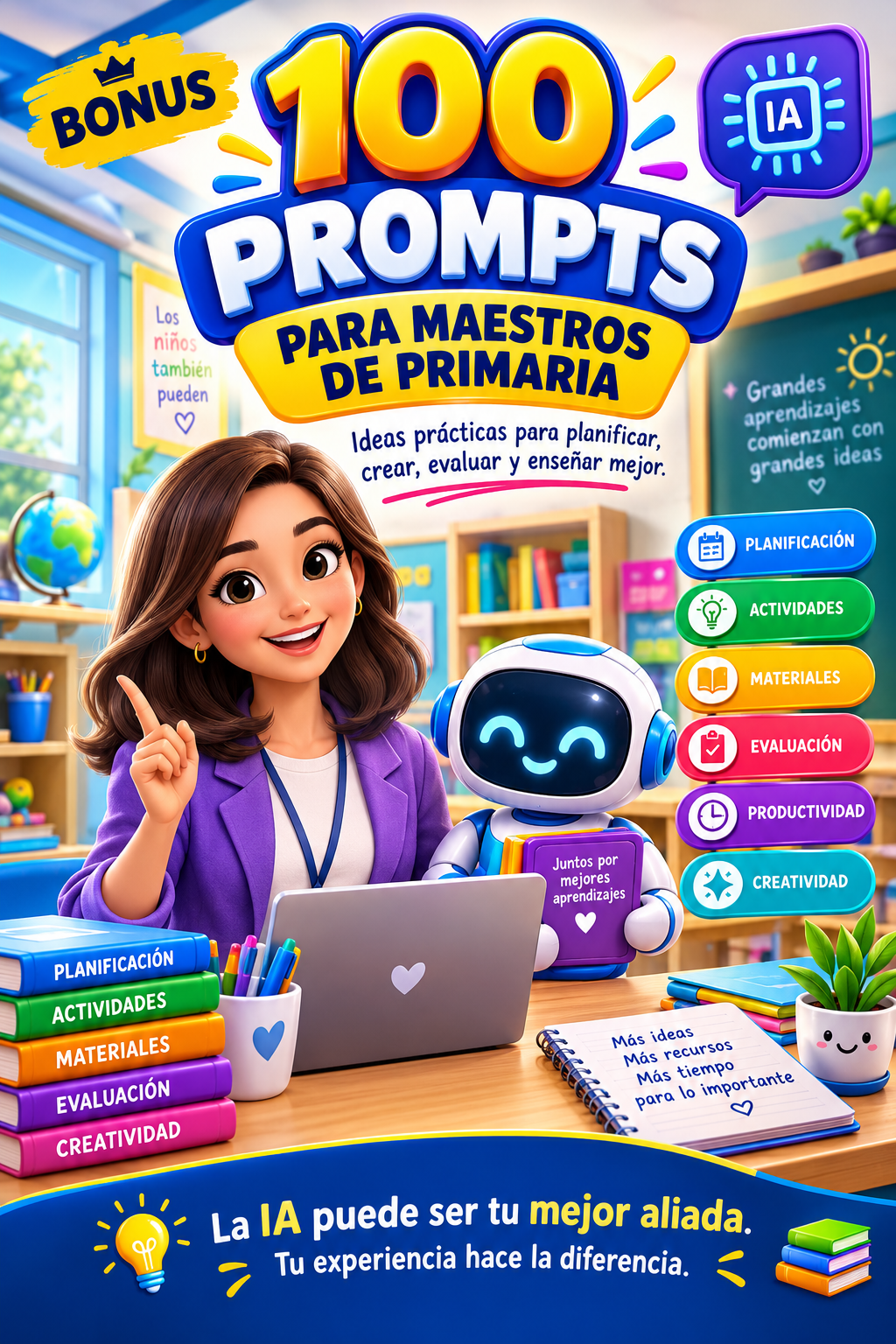 Portada del bono 100 Prompts para Maestros de Primaria
